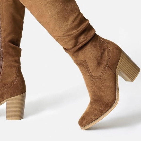 NWT/NWB Dream Pairs c/o JustFab Faux Suede Snip Riding Boot in Camel, Sz. 8 - Picture 6 of 8